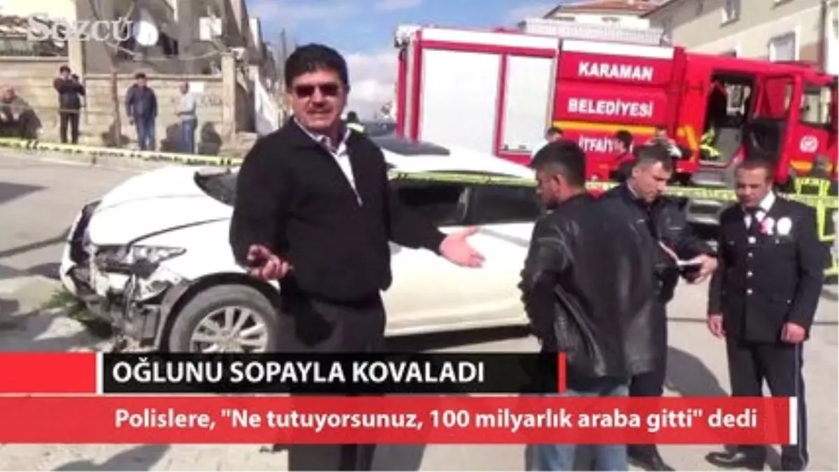 Otomobiliyle Kaza Yapan Oğlunu Sopayla Kovaladı