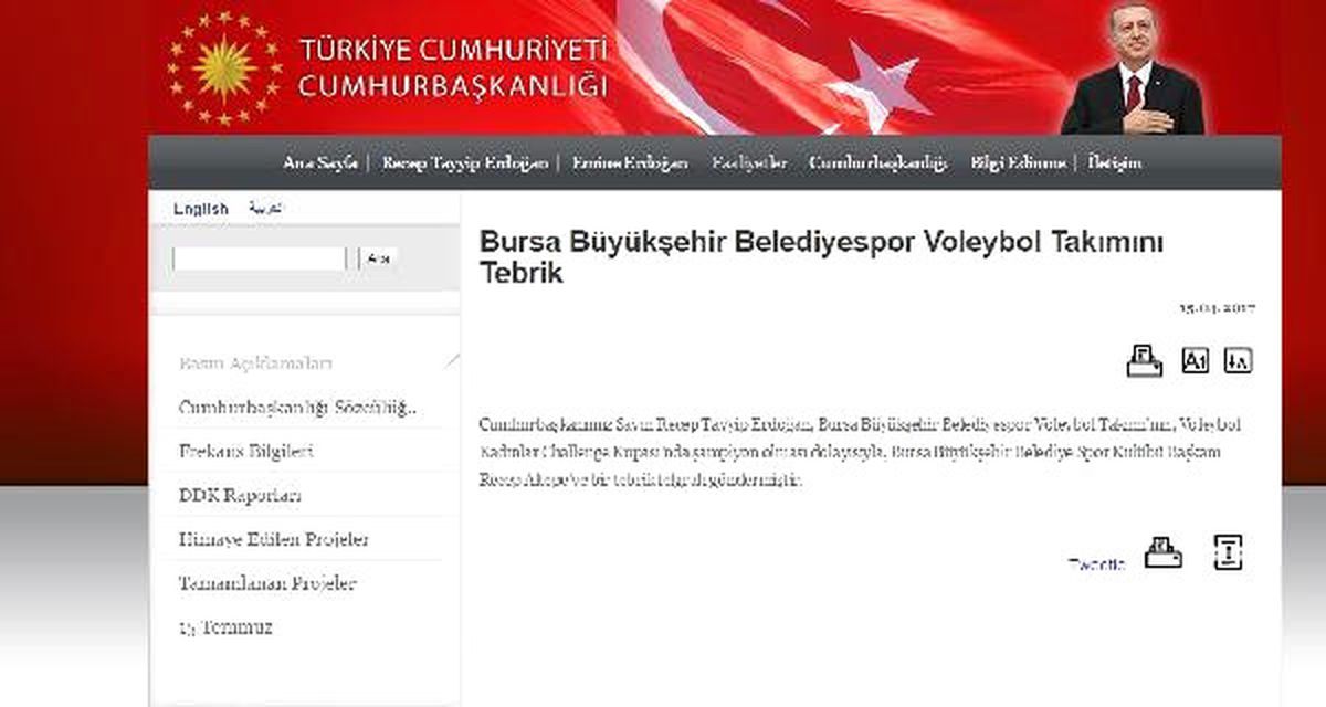Cumhurbaşkanı Erdoğan\'dan Avrupa Şampiyonu Bursa Büyükşehir\'e Tebrik