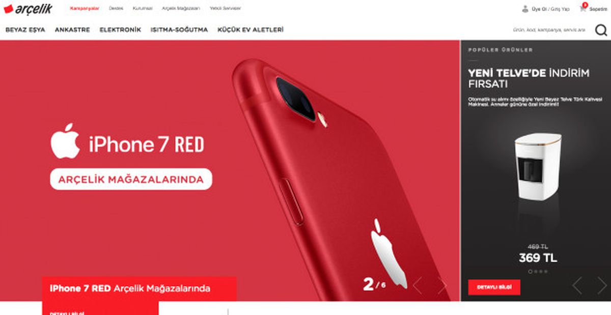 Arçelik Web Sitesi Yenilendi, İphone 7 Red Yeni Arçelik Sitesinde