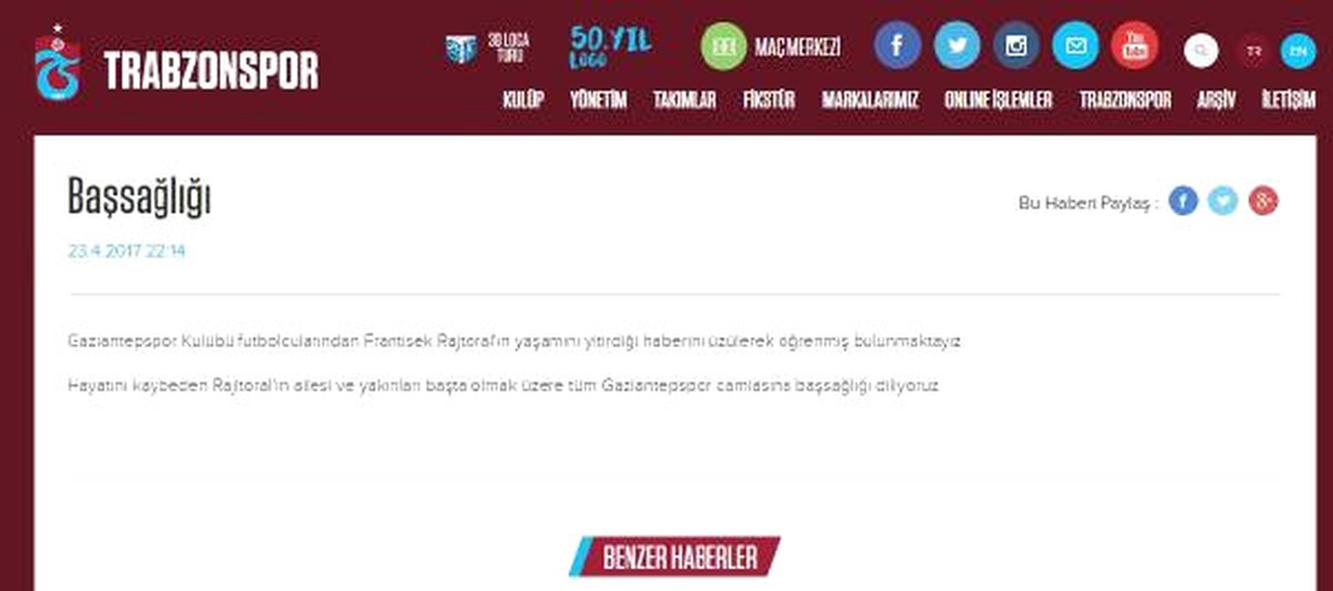 Trabzonspor\'dan Başsağlığı