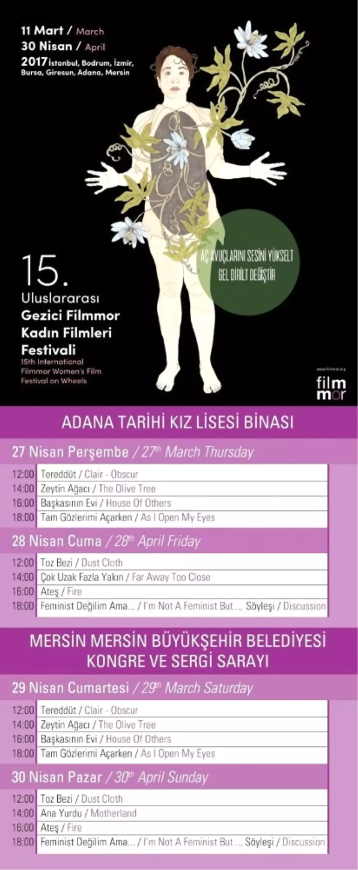 15. Uluslararası Gezici Filmmor Kadın Filmleri Festivali Adana ve Mersin\'de