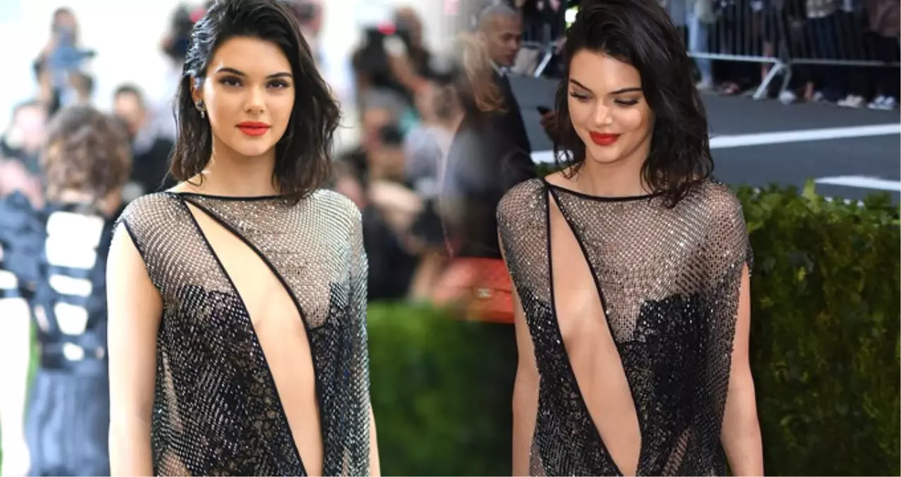 Met Gala 2017\'ye Kendall Jenner\'ın Transparan Elbisesi Damga Vurdu