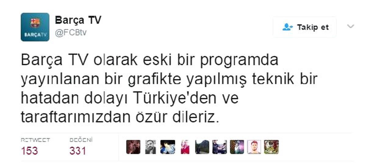 Barcelona Kulübü\'nden Özür Mesajı