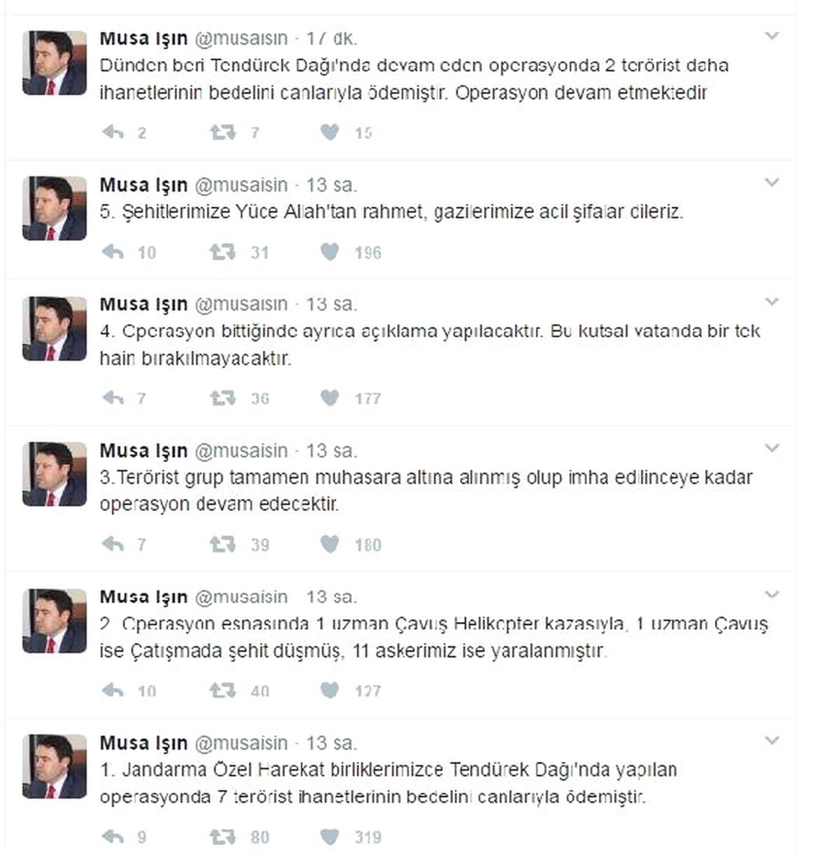 Ağrı Valisi Işın: Tendürek\'te 9 Terörist İhanetlerinin Bedelini Canlarıyla Ödemiştir