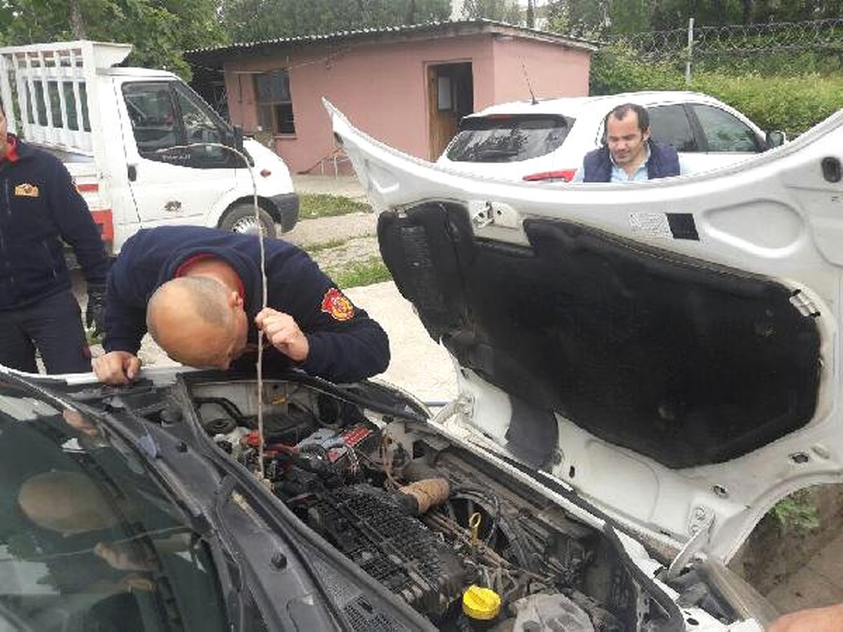 Aracın Motor Kısmına Giren Kediyi İtfaiye Çıkardı