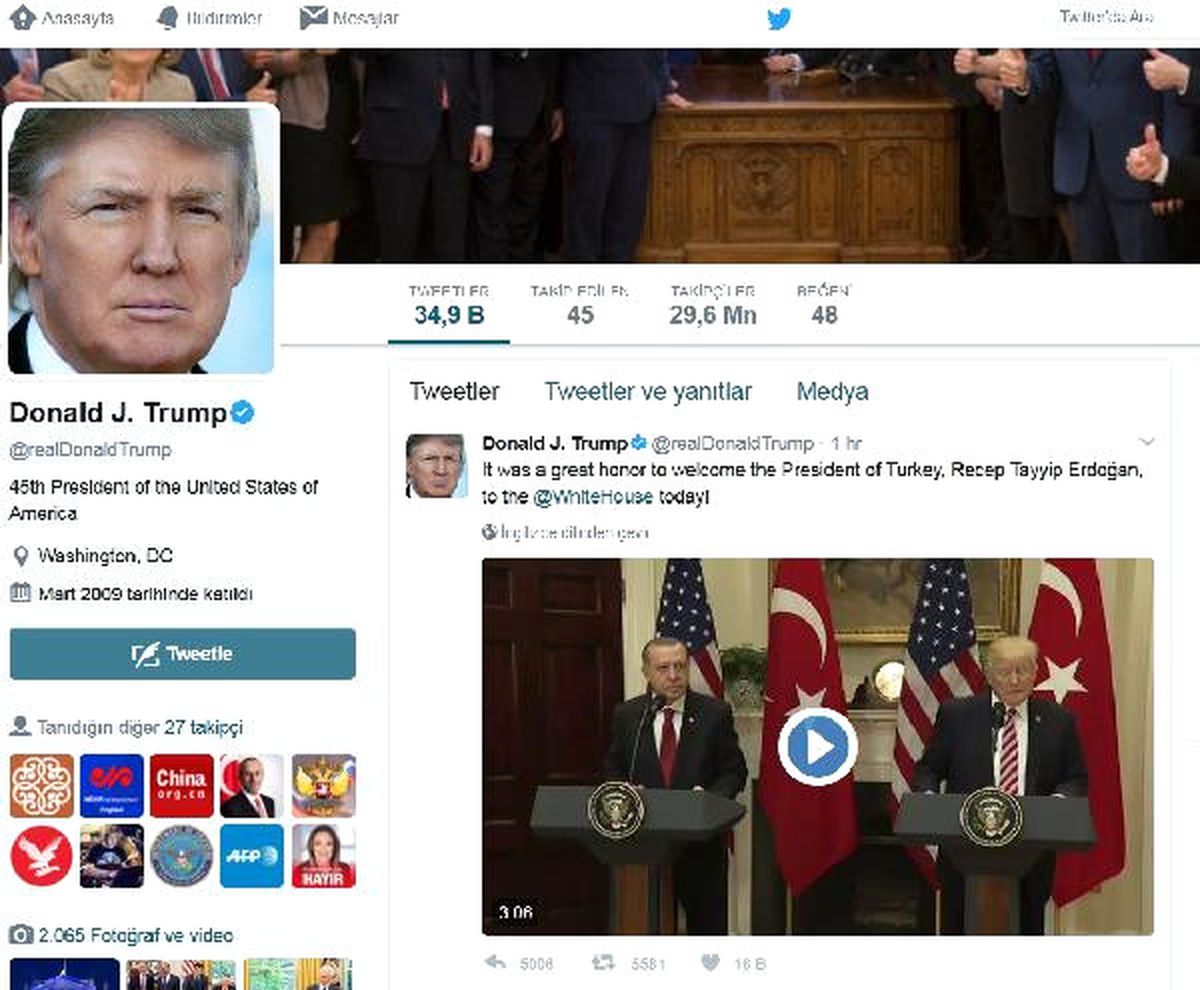 Trump, Twitter\'dan Paylaştı: "Erdoğan\'ı Ağırlamak Büyük Şerefti"