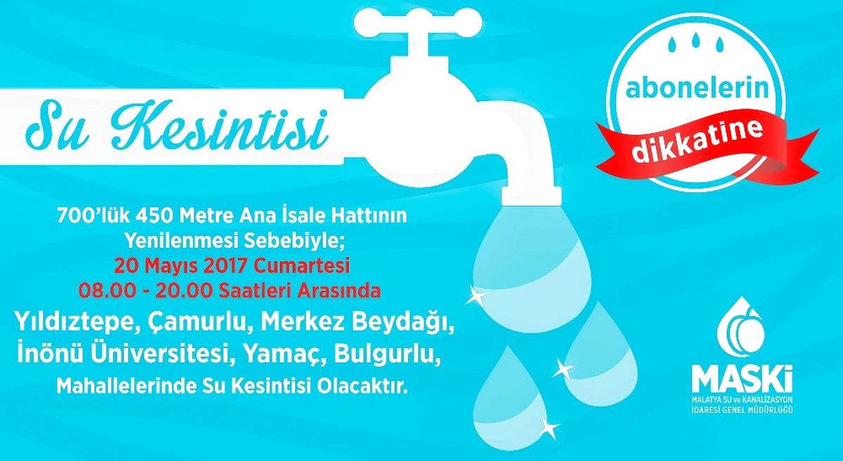 Malatya\'da 20 Mayıs\'ta Su Kesintisi Yaşanacak