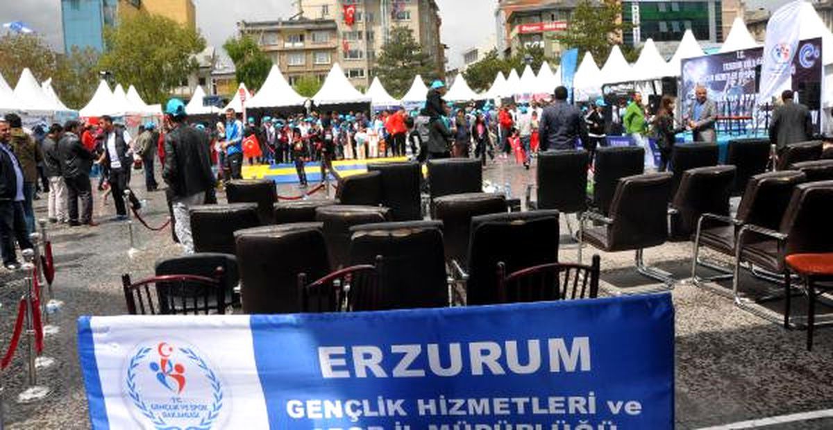 Erzurum\'daki 19 Mayıs Kutlamalarına Yağmur Molası