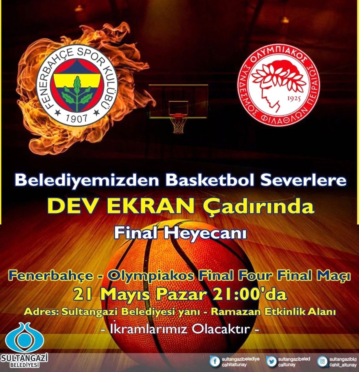 Sultangazi\'de Dev Ekranda Fenerbahçe-Olympiakos Finali Heyecanı