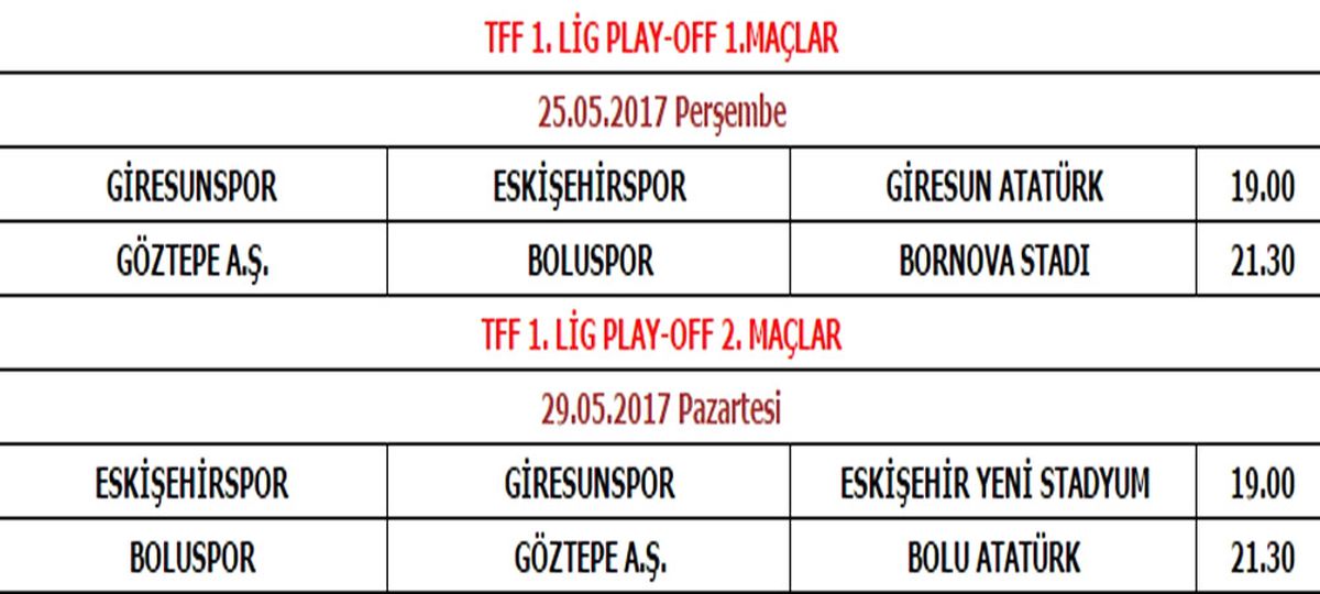 Play-Off Yarı Final Programı Açıklandı