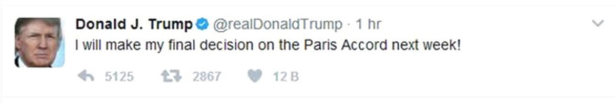 Trump: "Paris İklim Anlaşması ile İlgili Kararımı Gelecek Hafta Açıklayacağım"
