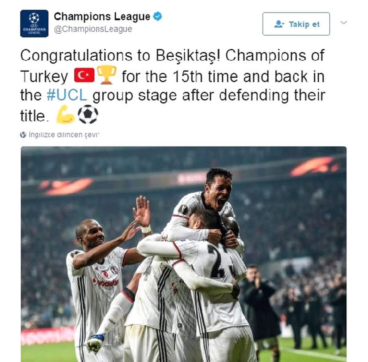 Şampiyonlar Ligi\'nden Beşiktaş Paylaşımı