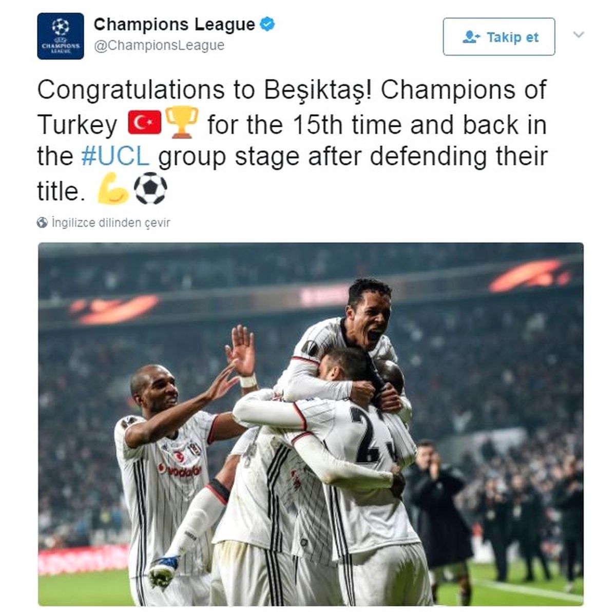 UEFA da Beşiktaş\'ı Tebrik Etti