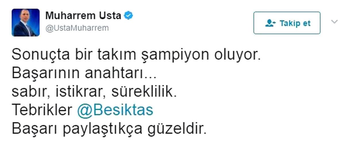 Muharrem Usta, Beşiktaş\'ı Tebrik Etti