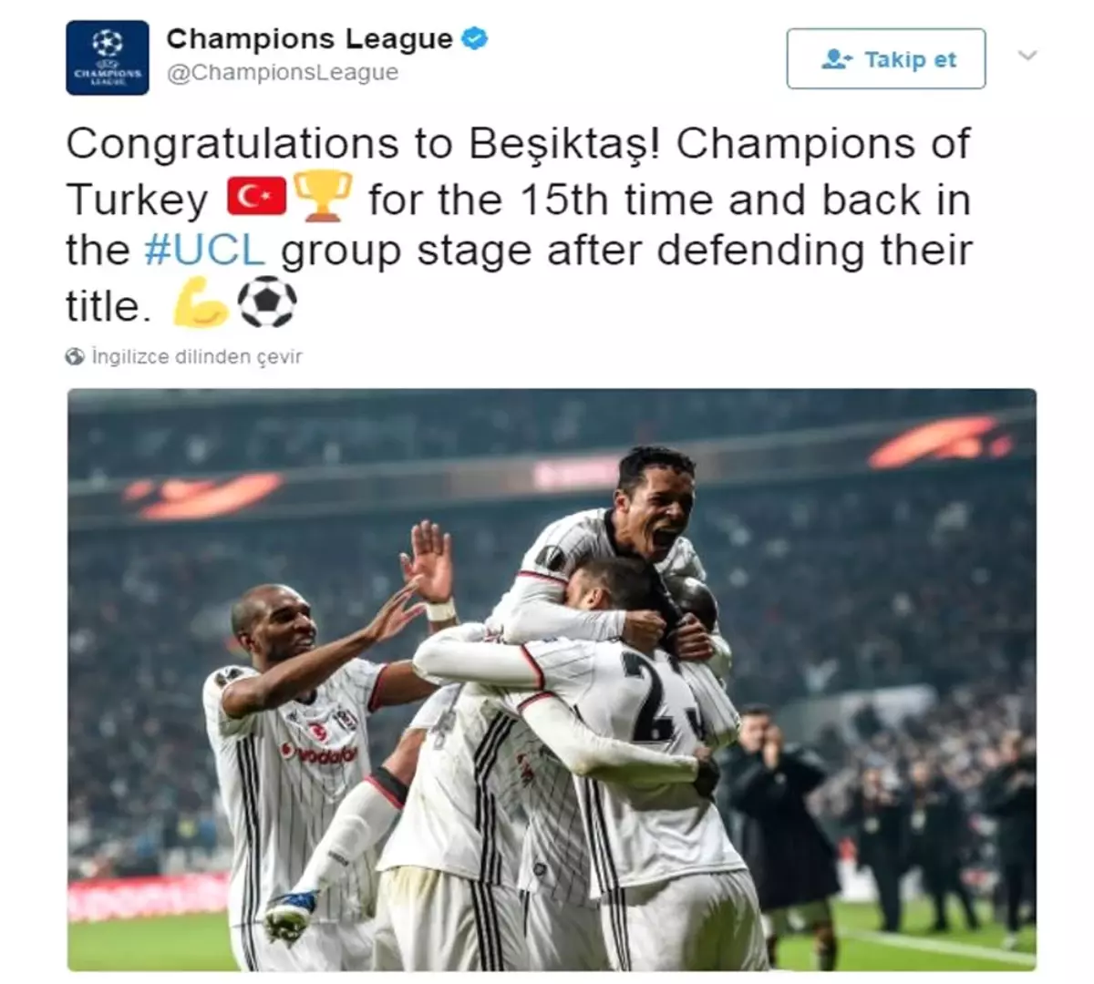 UEFA Beşiktaş\'ı Tebrik Etti