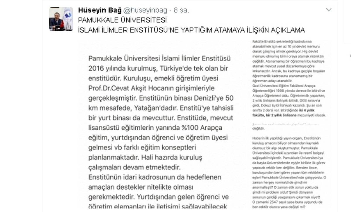 Paü Rektörü Bağ, Eşini Atamasını Sosyal Medya Üzerinden Savundu