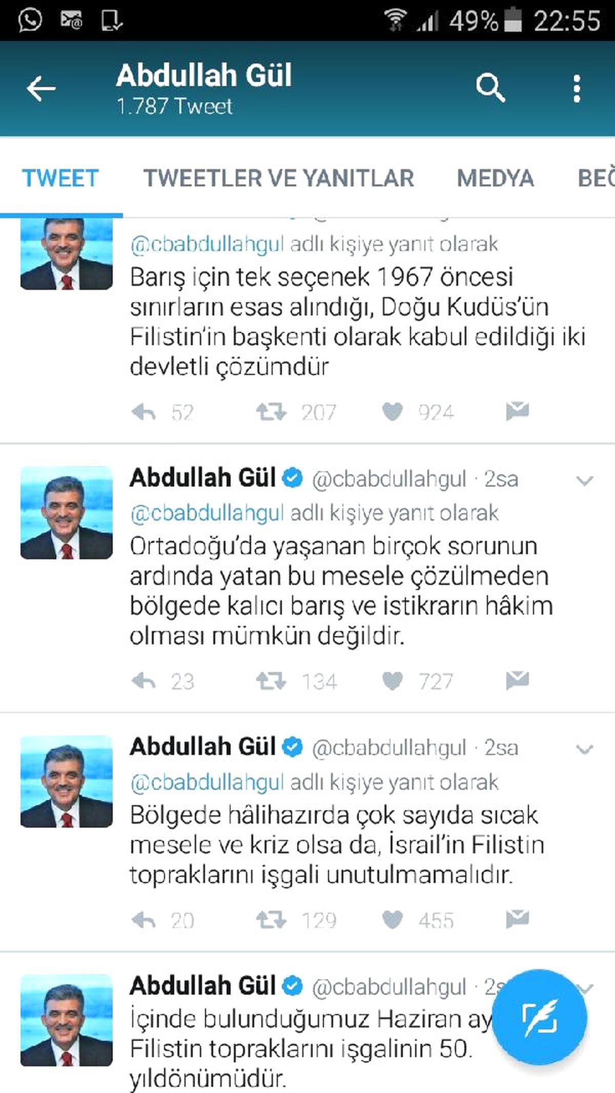 Abdullah Gül: İsrail\'in Filistin Topraklarını İşgali Unutulmamalıdır