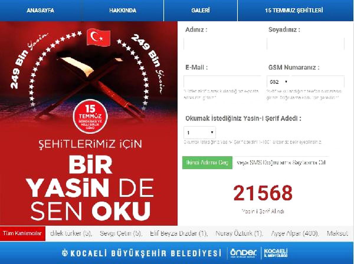 İzmit\'te \'249 Şehit İçin 249 Bin Yasin\' Etkinliği