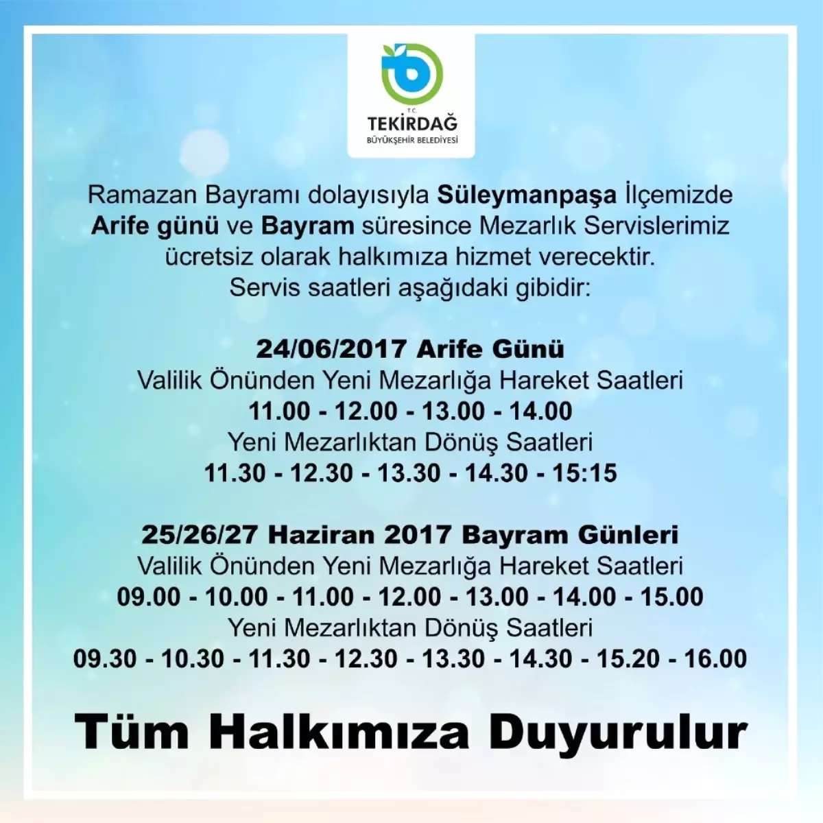 Bayramda Mezarlıklara Toplu Taşıma Ücretsiz