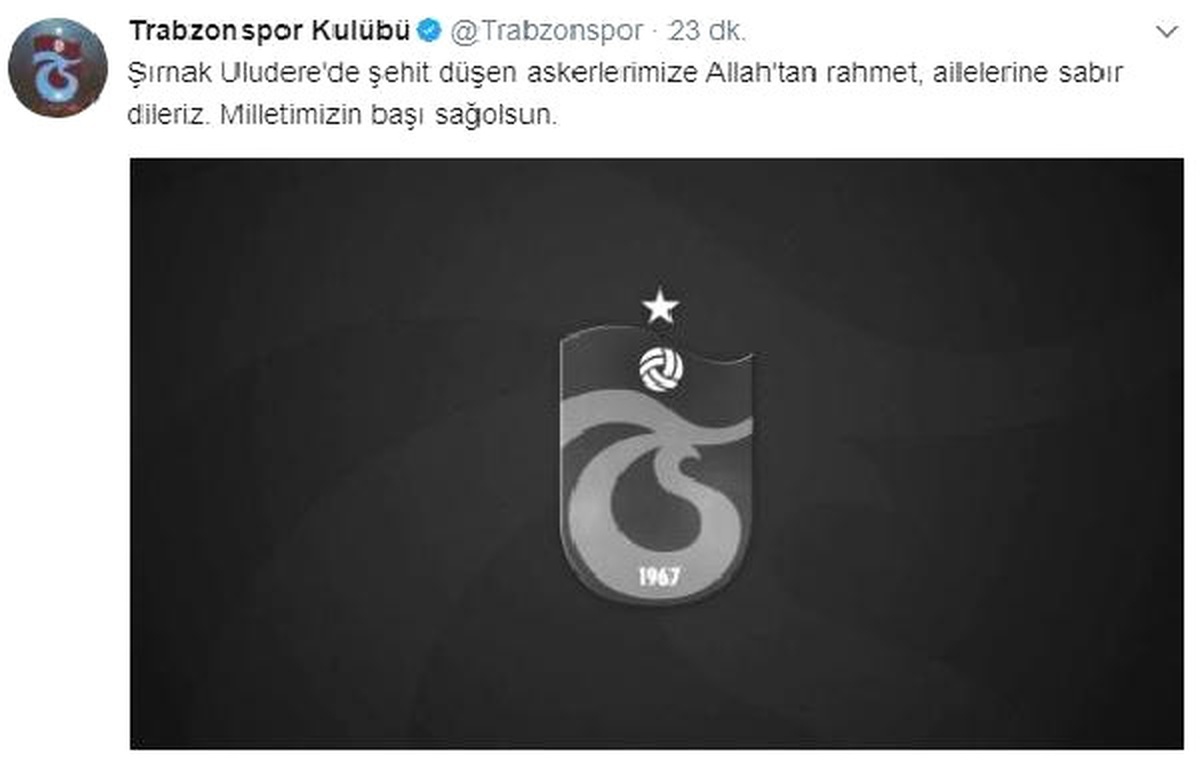 Trabzonspor\'dan Şehitler İçin Başsağlığı Mesajı