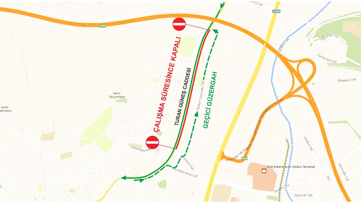 Turan Güneş Caddesi\'ne Geçici Trafik Düzenlemesi