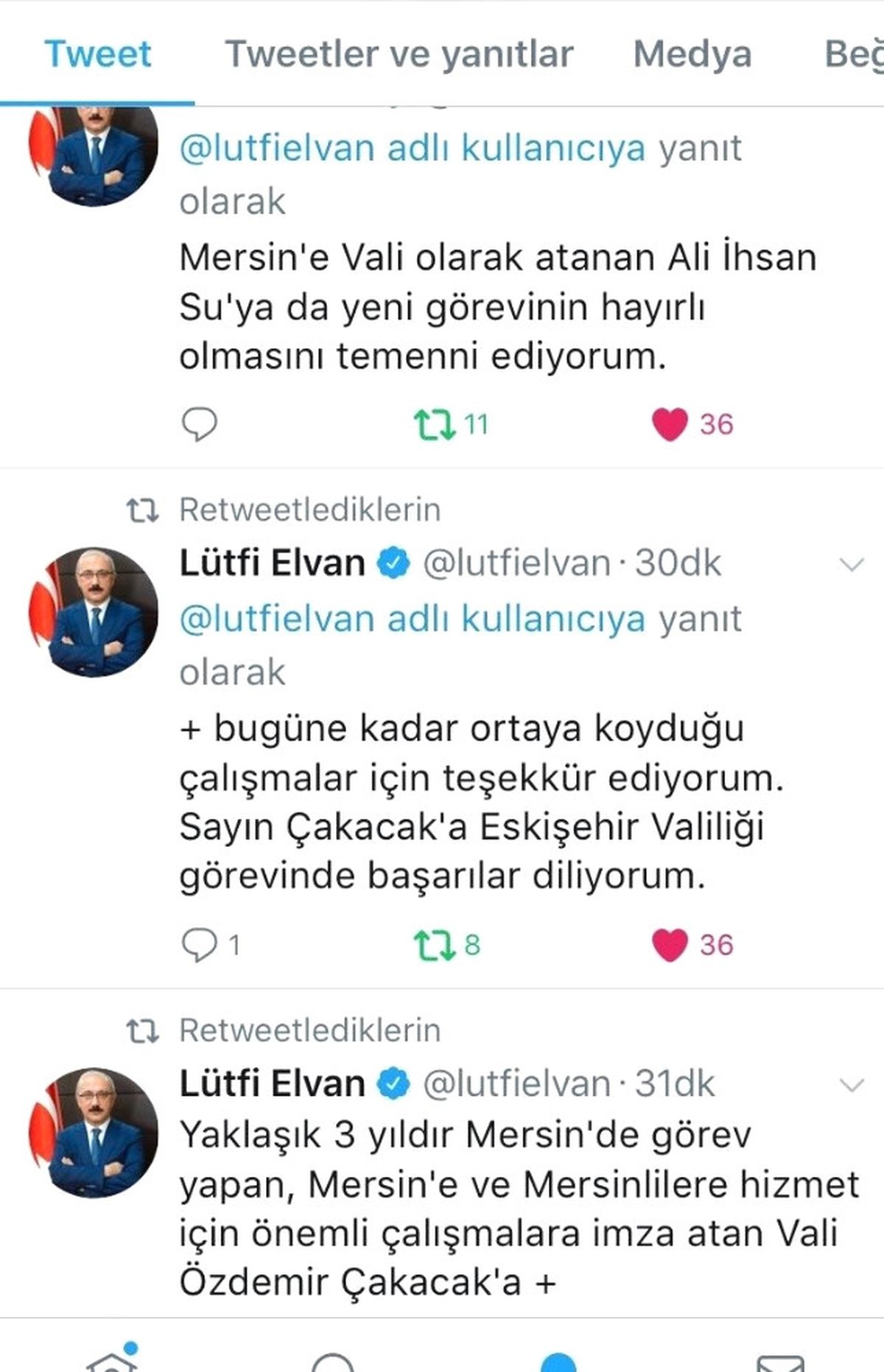 Bakan Elvan\'dan Vali Çakacak\'a Teşekkür