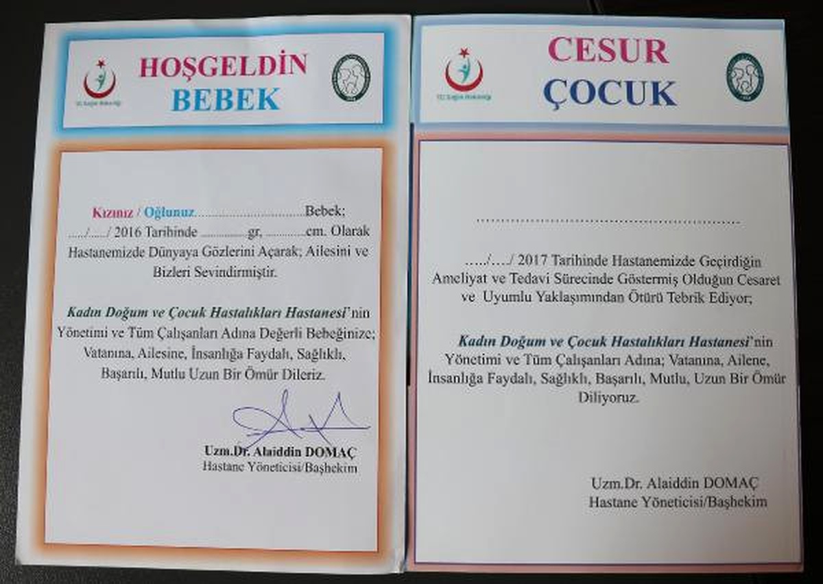 Yeni Doğana \'Hoşgeldin\' Ameliyat Olana \'Cesaret\' Sertifikası