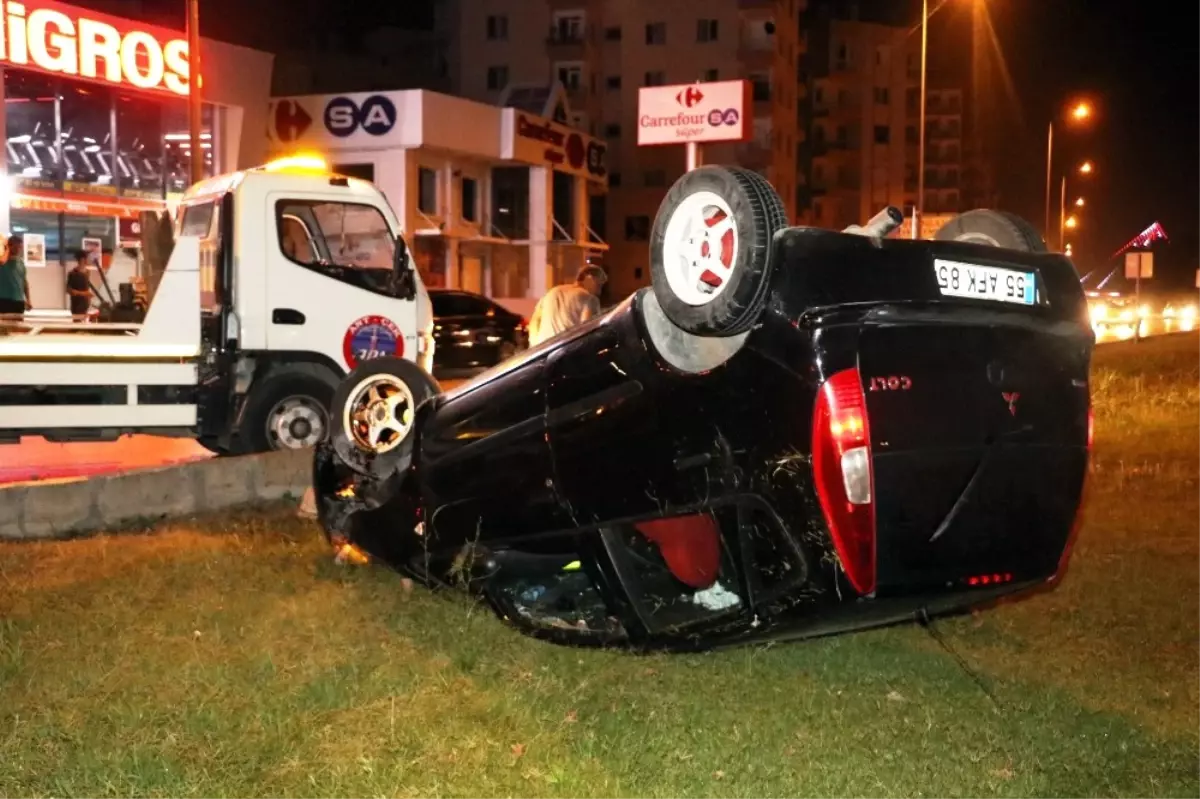 Takla Atıp Hurdaya Dönen Araçtan Çizik Dahi Almadan Kurtuldular