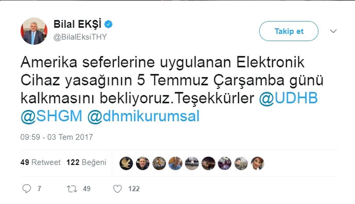 ABD Uçuşlarında Uygulanan Yasak Kalkıyor