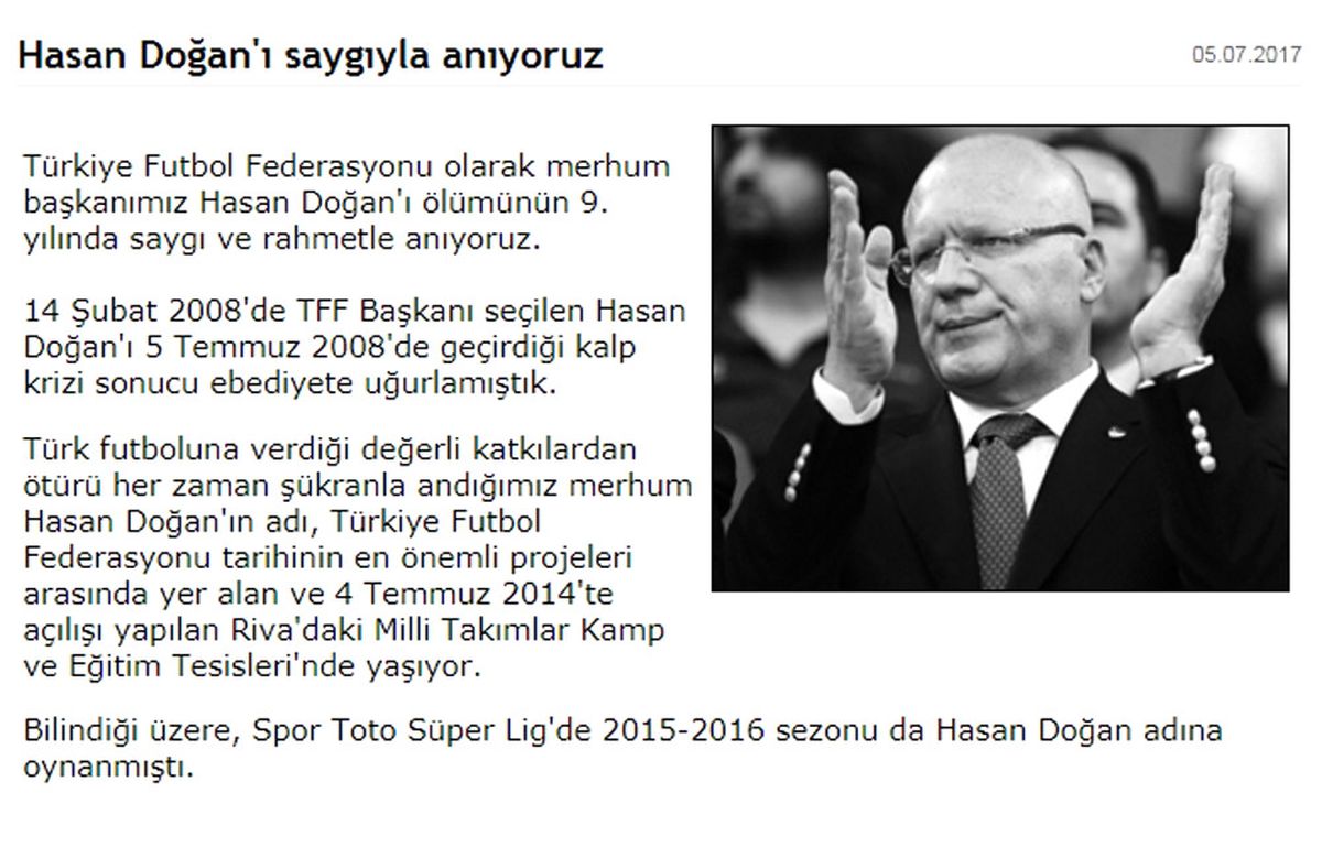 Tff\'den "Hasan Doğan" Mesajı
