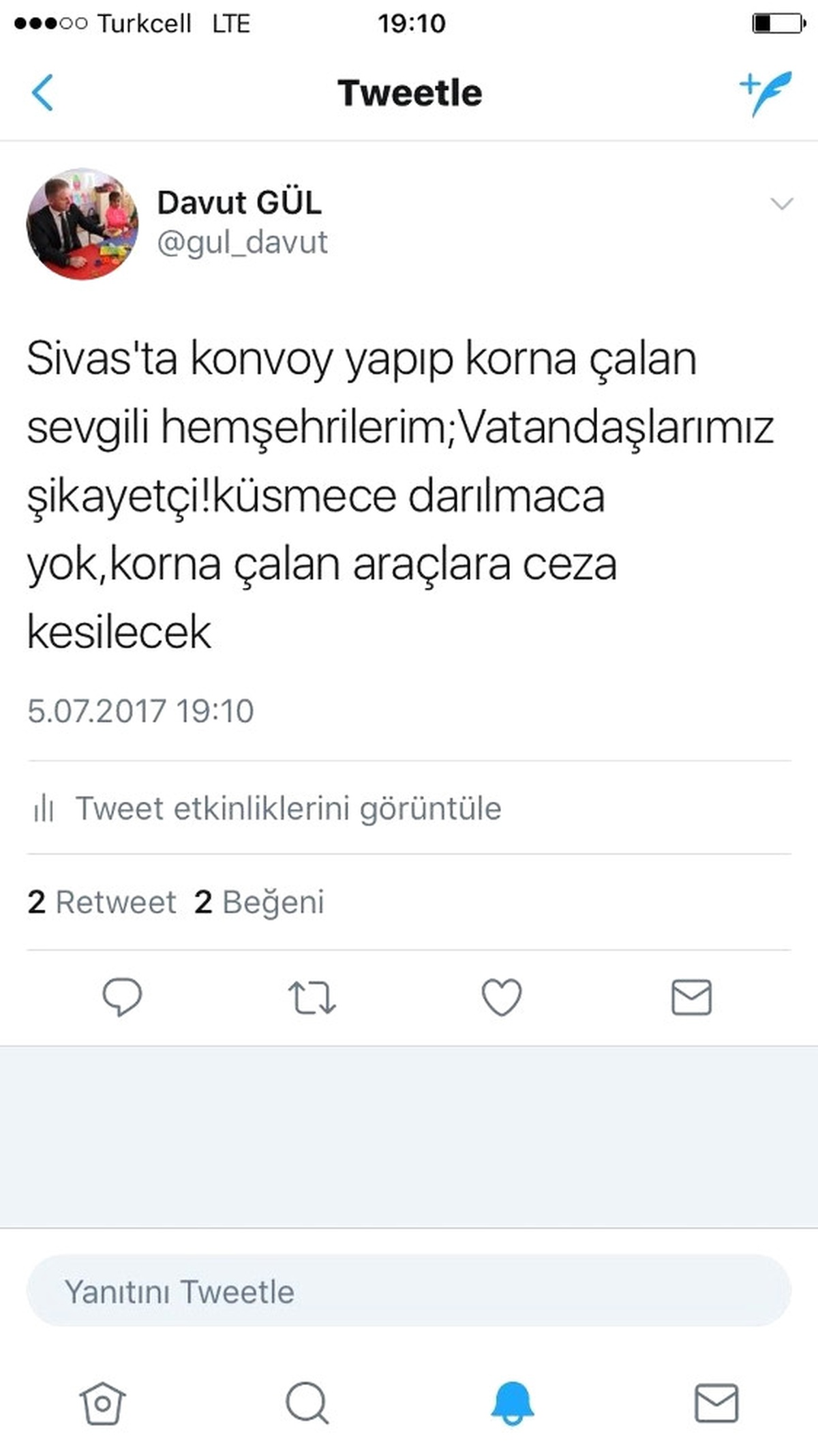 Vali Gül Sosyal Medyadan \'Korna\' Uyarısı Yaptı