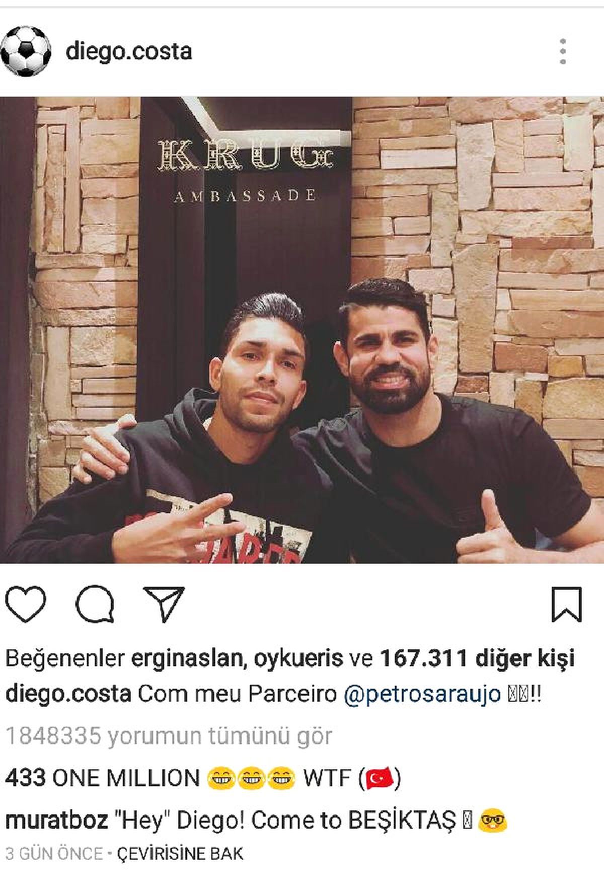 Come To Beşiktaş Diego Costa\'yı Mesaja Boğdu Costa 1 Numara Oldu\'