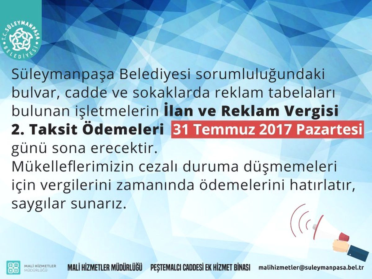 İlan ve Reklam Vergisi 2. Taksit Ödemelerinde Son Gün 31 Temmuz