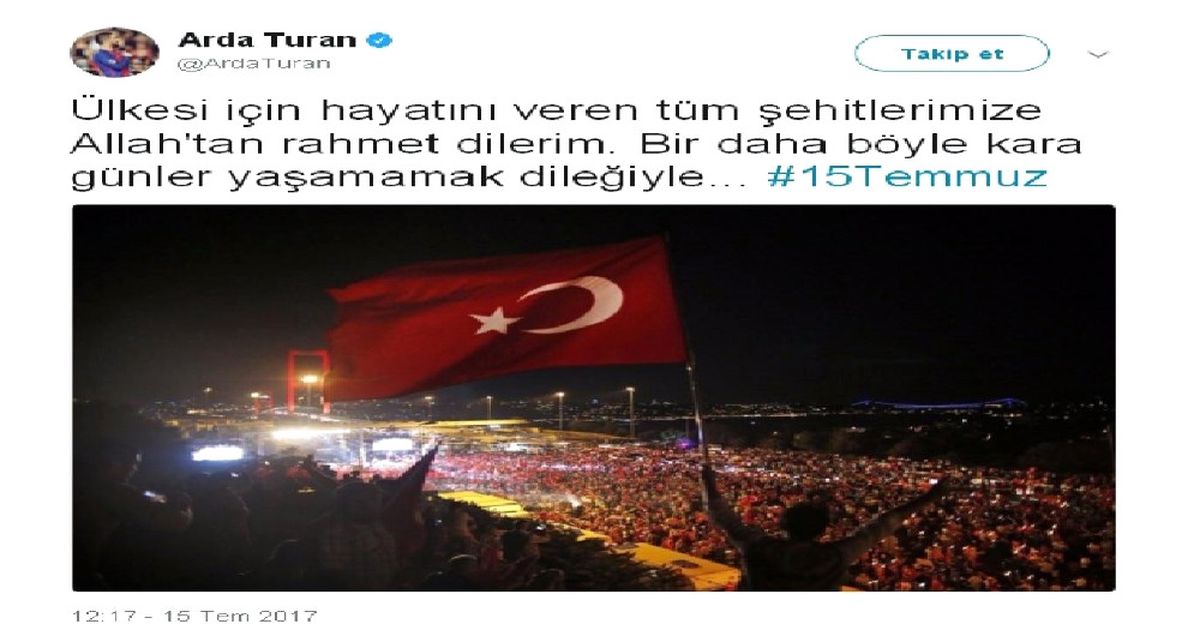 Arda Turan\'dan 15 Temmuz Paylaşımı