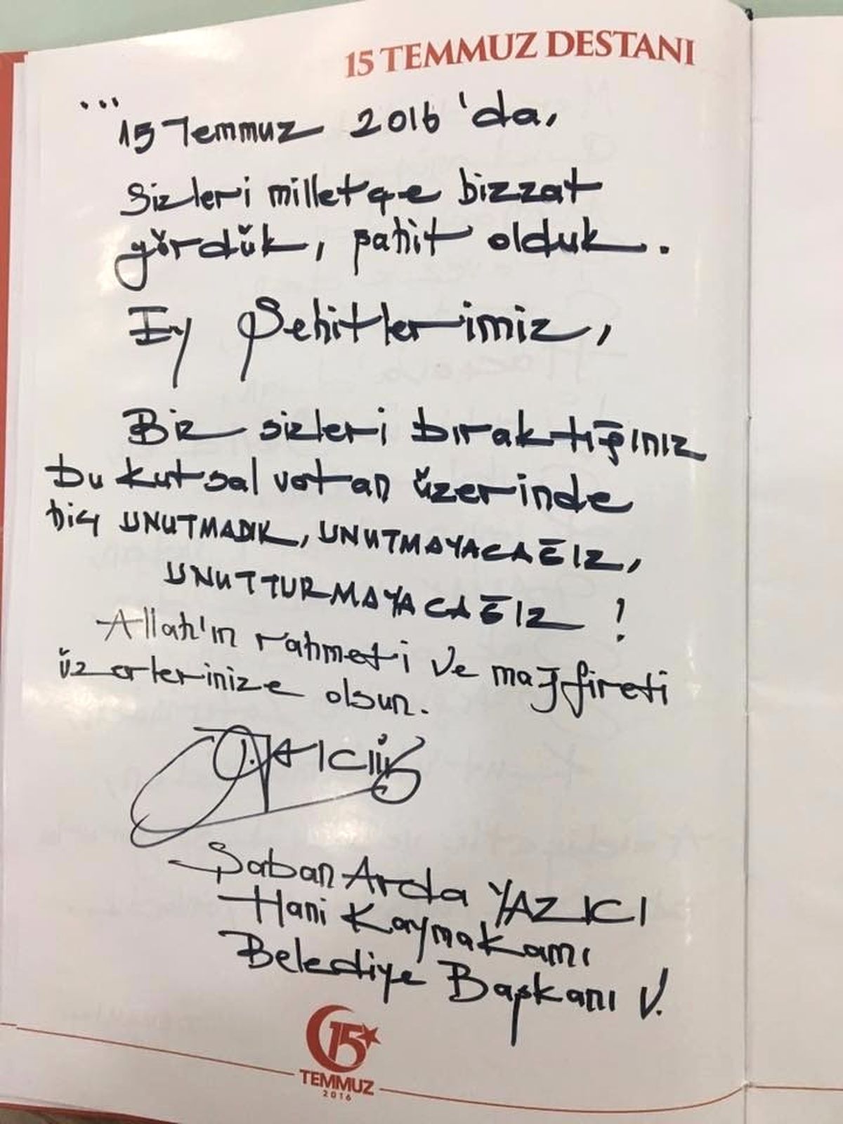 Hani\'de 15 Temmuz Destanı Anı Defteri Oluşturuldu