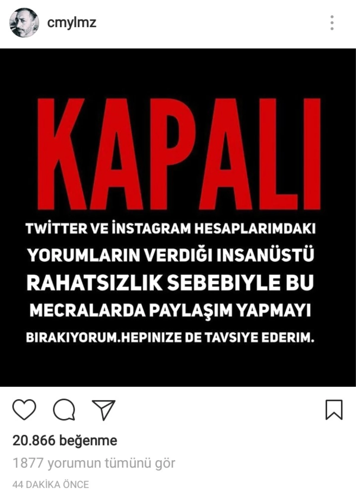 Cem Yılmaz\'dan Sosyal Medya Hesaplarını Kapattı