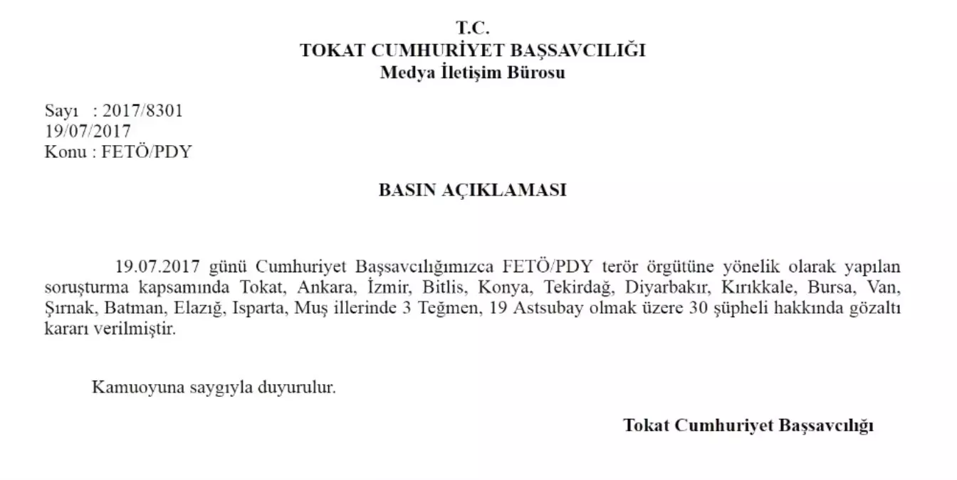 Tokat Merkezli 15 İlde Fetö Operasyonu