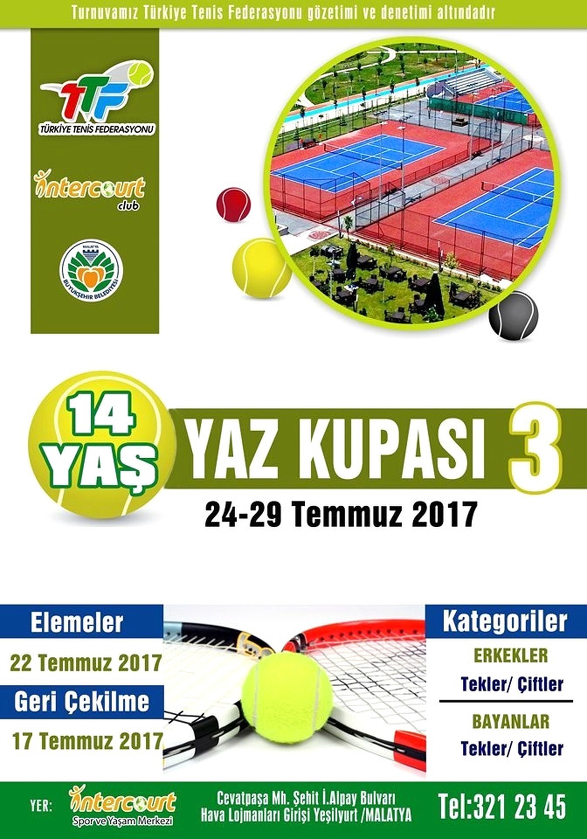 Malatya\'da 14 Yaş Yaz Kupası Tenis Turnuvası Düzenlenecek