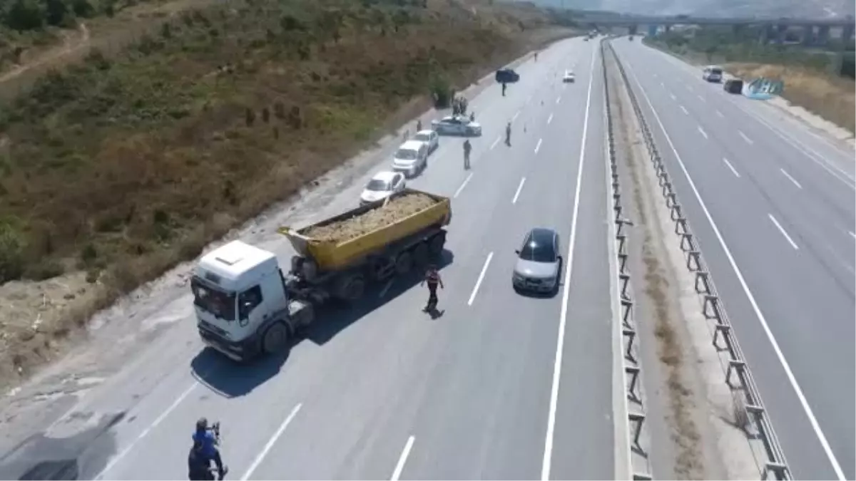 Jandarmadan Hafriyat Kamyonlarına Yönelik Uygulaması Havadan Görüntülendi