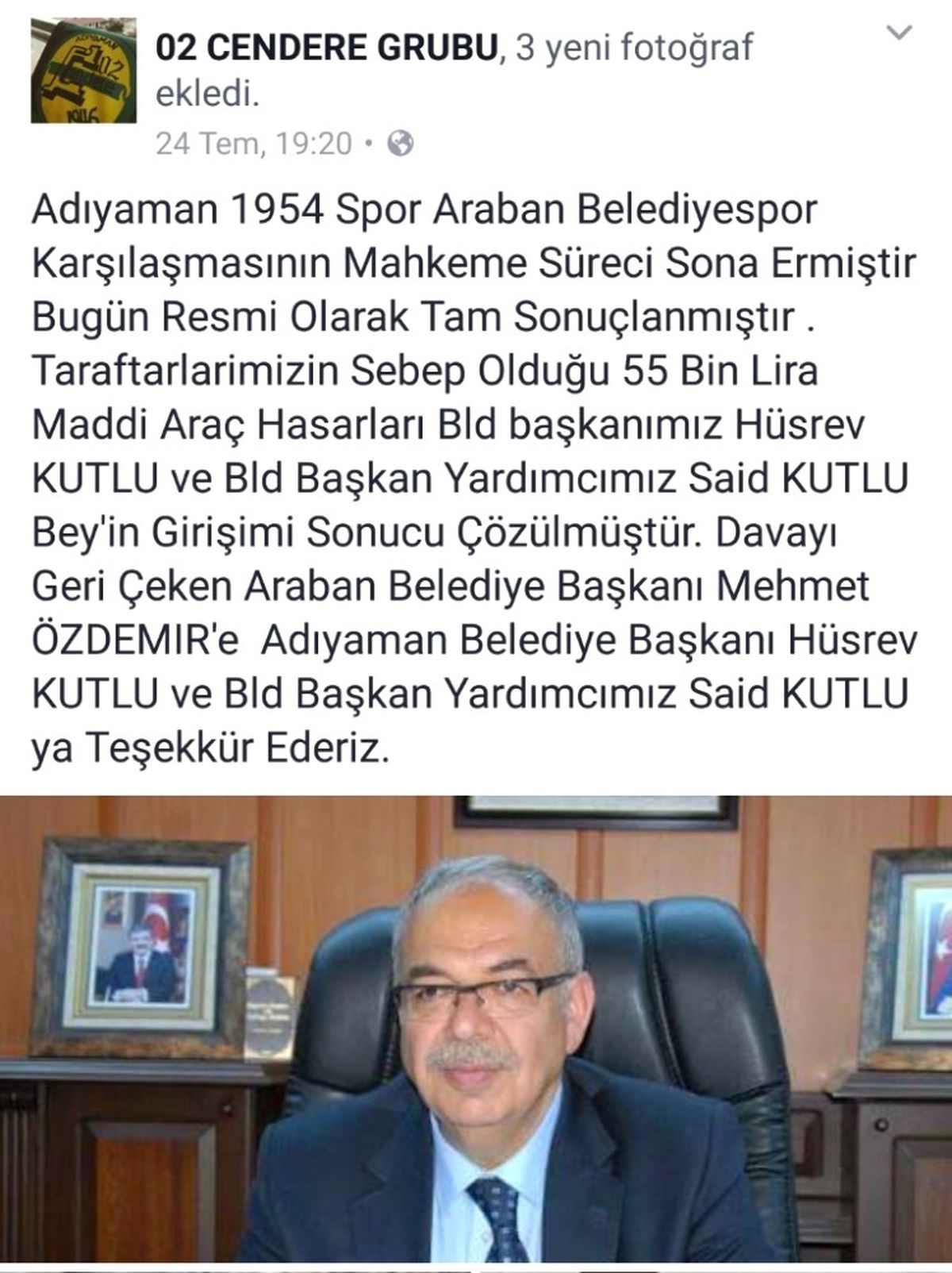 Taraftardan, Belediye Başkanı Kutlu\'ya Teşekkür