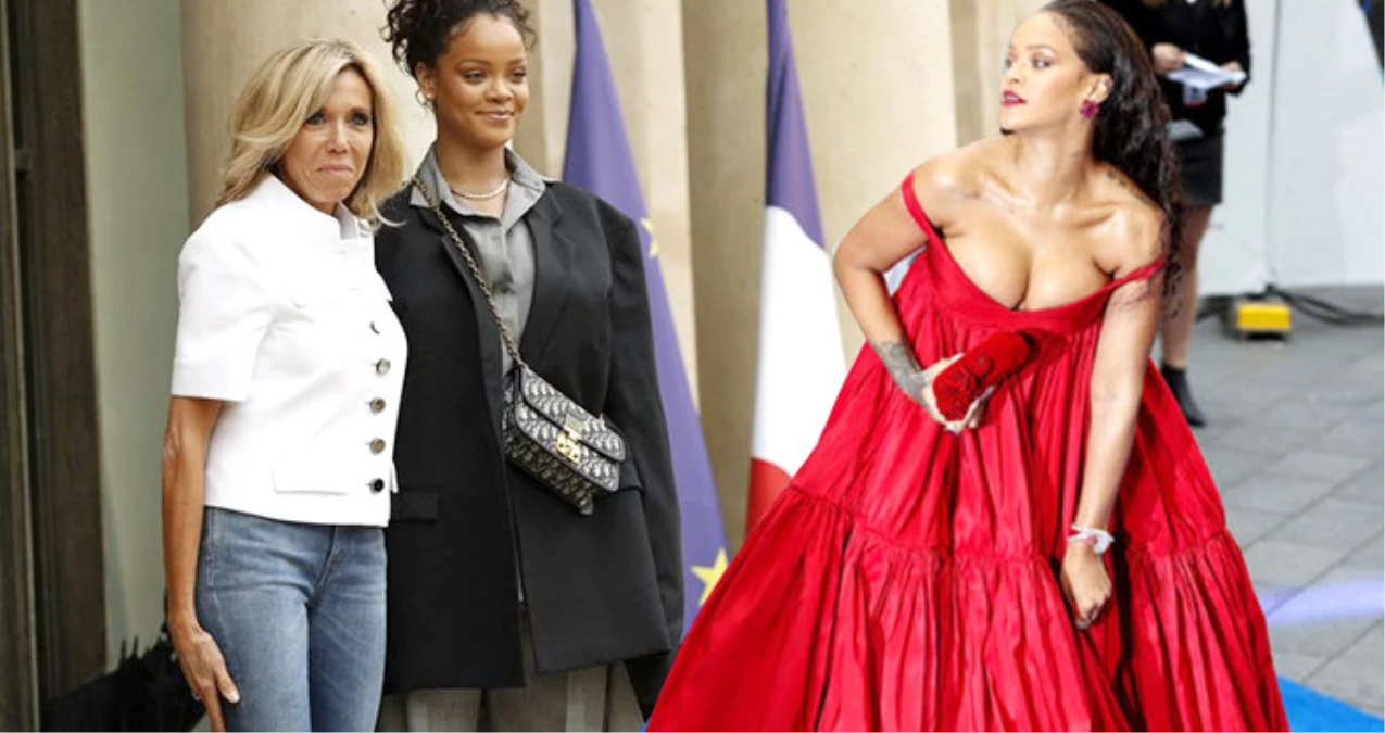 Rihanna\'nın, Elysee Sarayı\'na Gelirken Giydiği Kıyafet First Lady\'yi Bile Şaşırttı