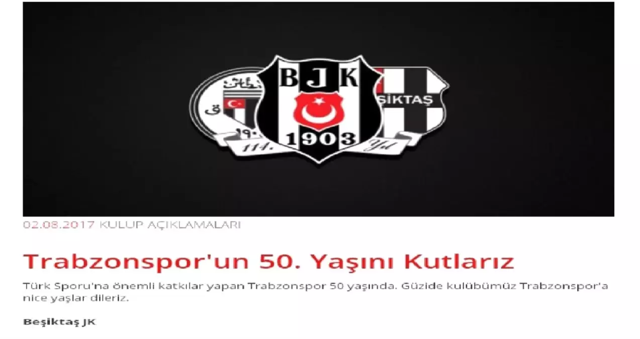 Beşiktaş\'tan Trabzonspor\'a Kutlama