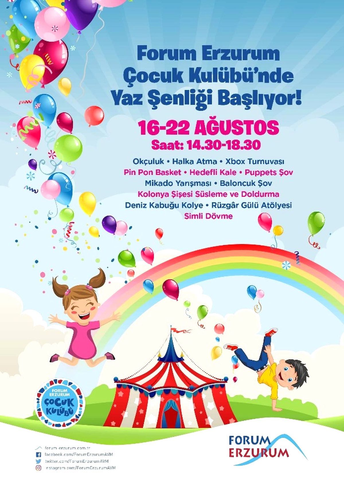 Forum Erzurum\'dan Miniklere Müjde: Çocuk Kulübü Yaz Şenliği Başlıyor!