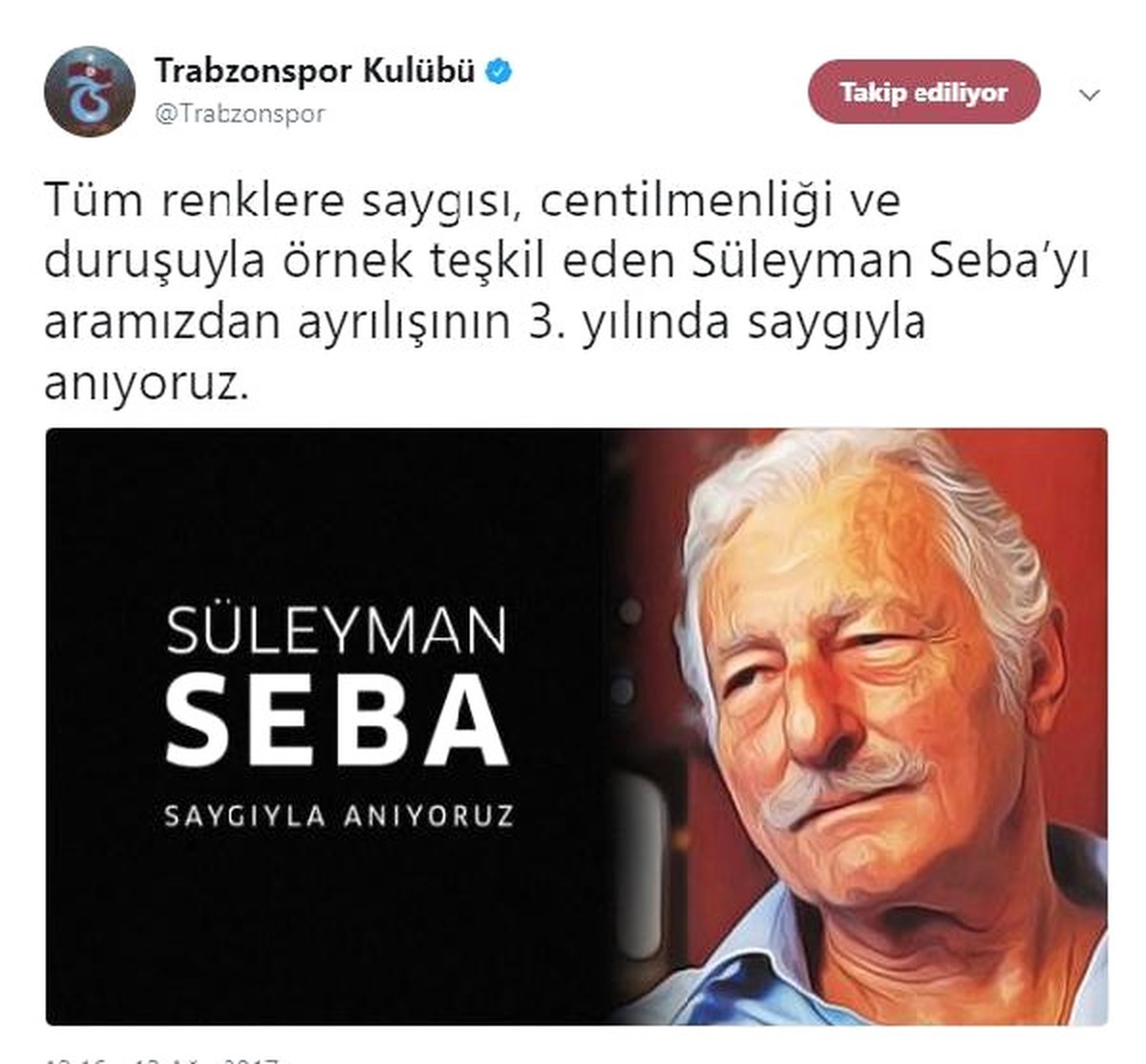Trabzonspor, Süleyman Seba İçin Anma Mesajı Yayınladı