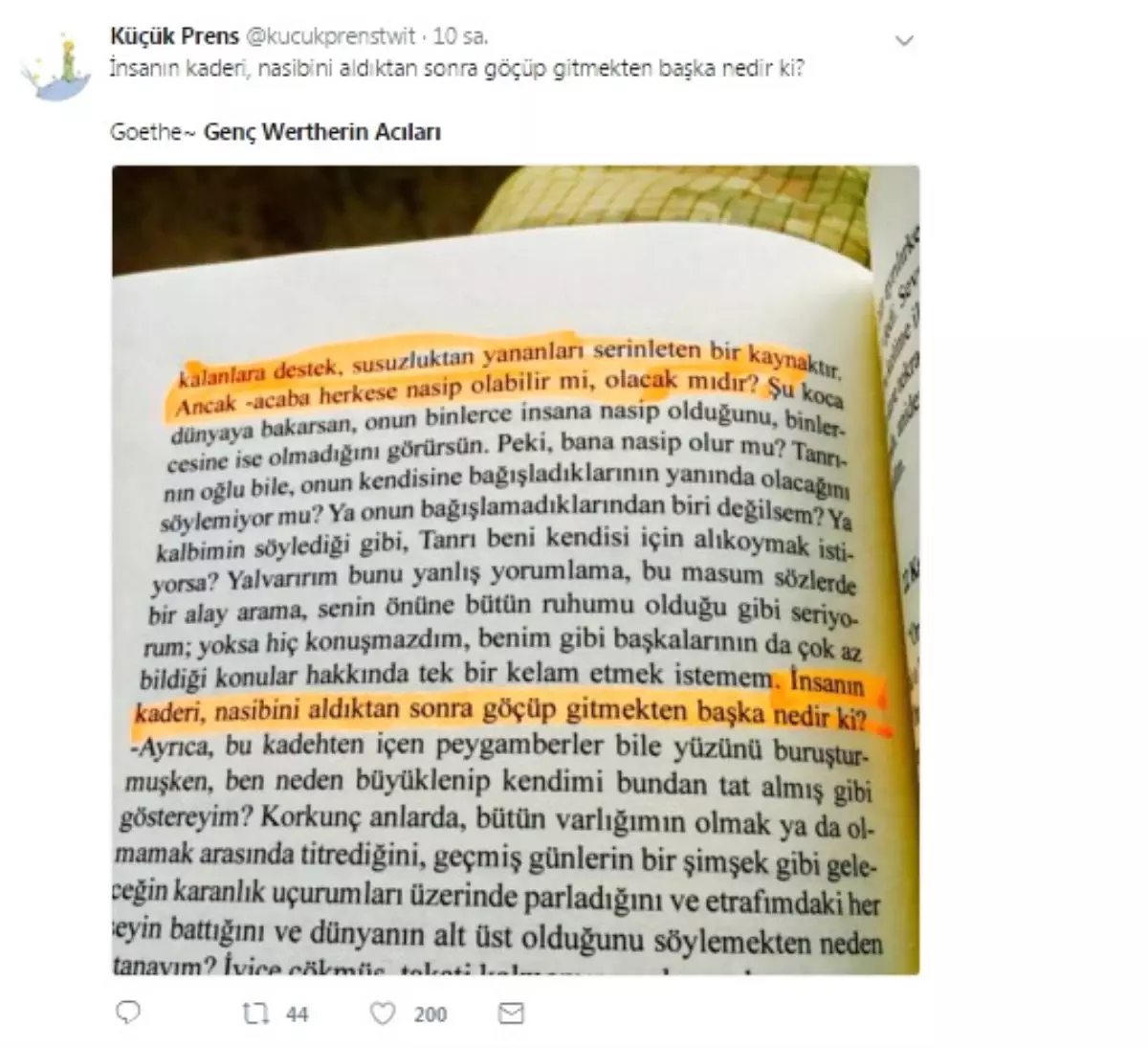 "Genç Werther" Acılarıyla Dün Twitter\'daydı