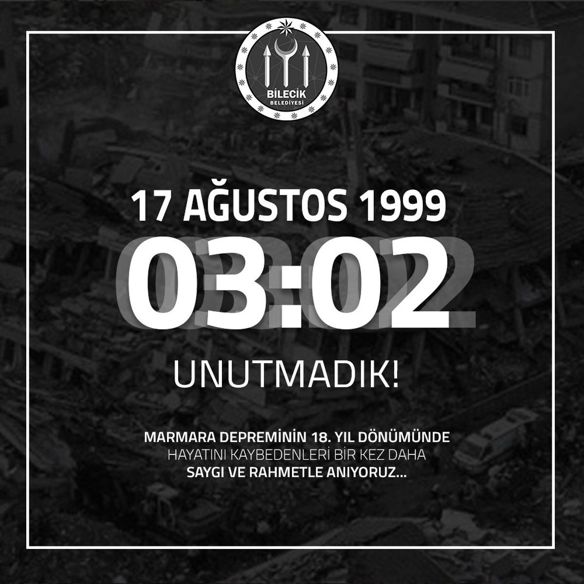 Başkan Yağcı\'nın 1999 Depreminin 18. Yıl Dönümü Mesajı