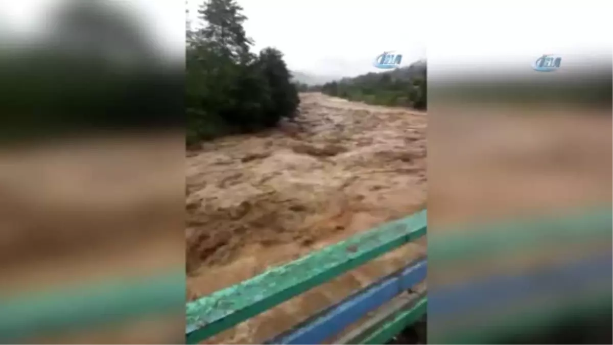 Rize\'de Şiddetli Yağış Nedeniyle Salarha Deresi Taştı