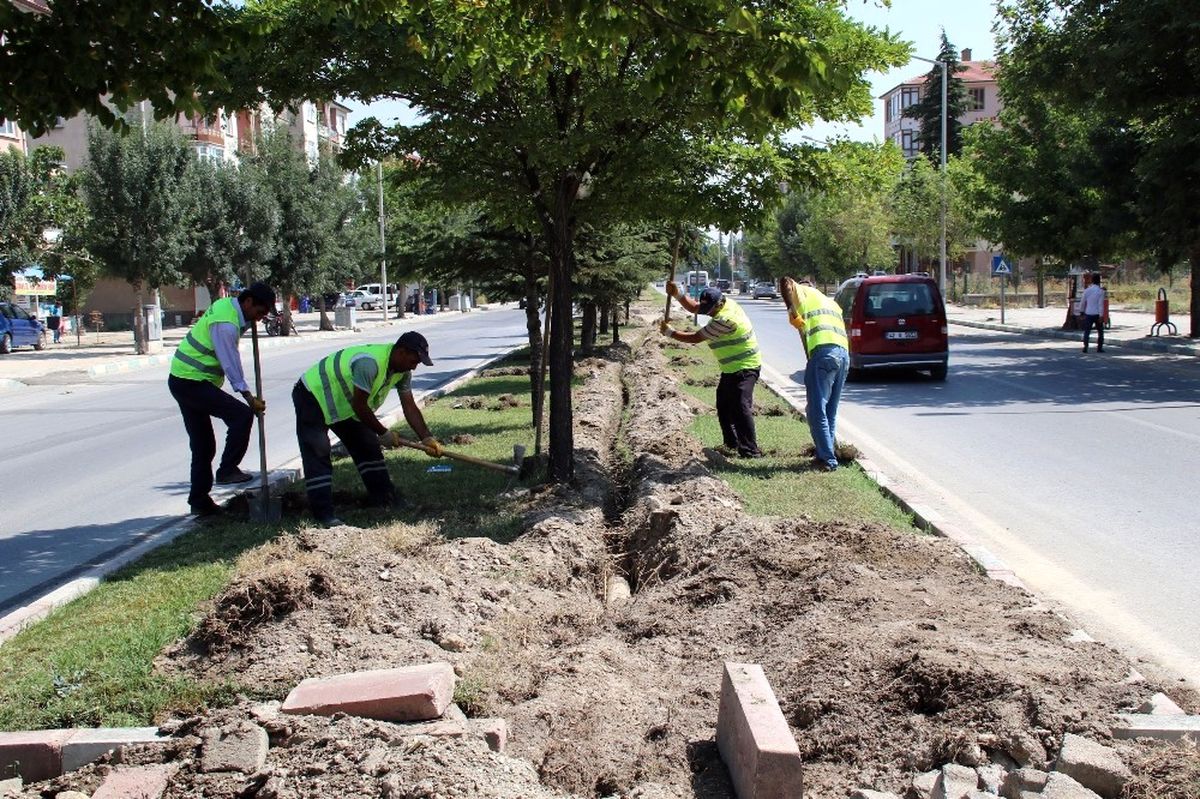 Akşehir\'deki Refüjlere Otomatik Sulama Sistemi Hattı