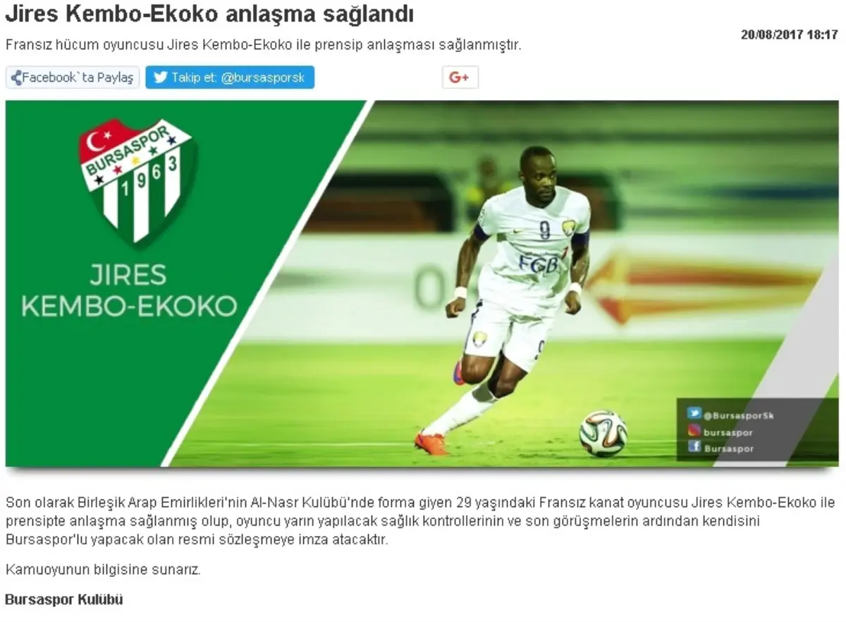 Bursaspor Ekoko\'yu Açıkladı