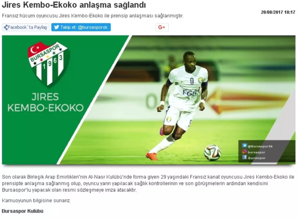 Bursaspor Ekoko\'yu Açıkladı